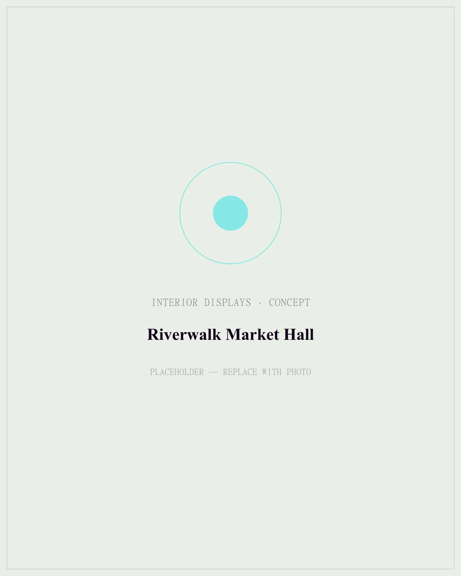 Concept rendering of a food-hall interior with a hanging stall-identification system, a central directory blade, and vendor menu boards on a shared template.